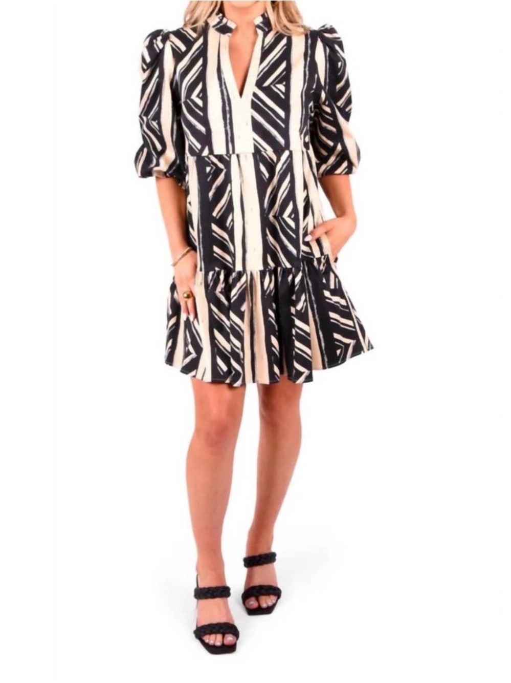 Emily McCarthy Frankie Tiered Noir Print Dress Women's Medium